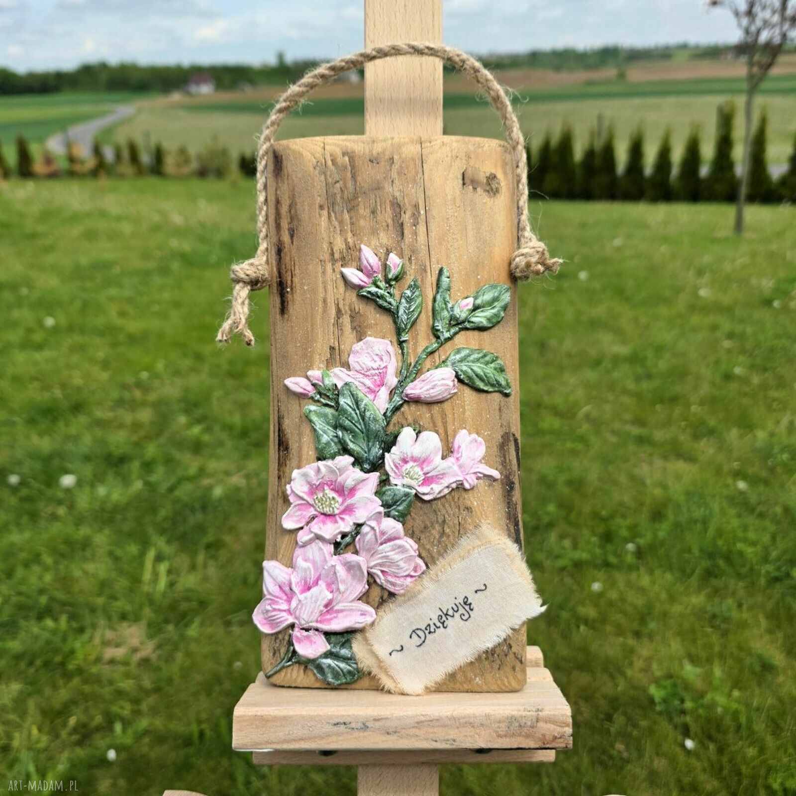 Deseczka dekoracyjna z sentencją - Dziękuję - magnolie
