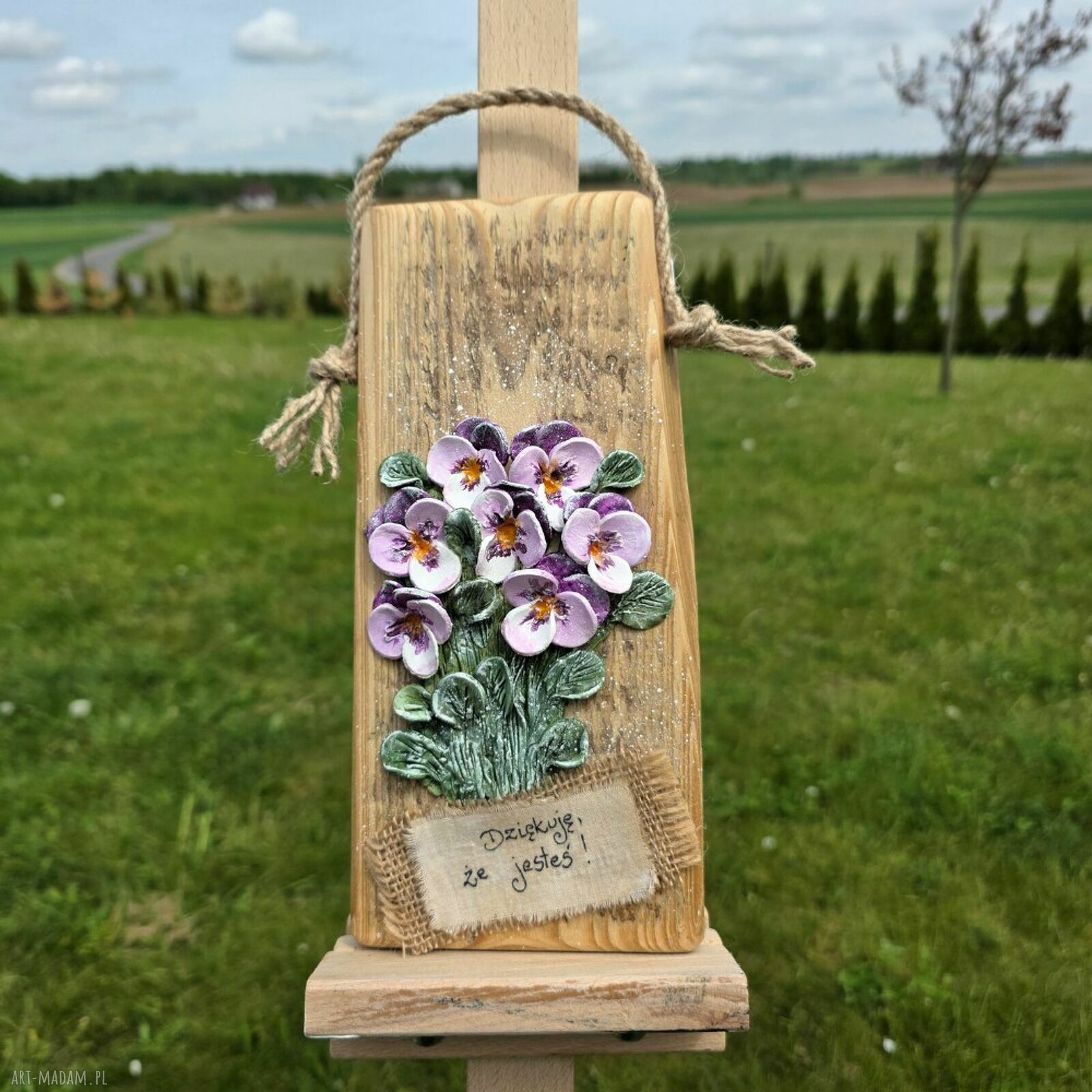 Deseczka dekoracyjna z sentencją 'Dziękuję, że jesteś' - rustykalna ozdoba handmade