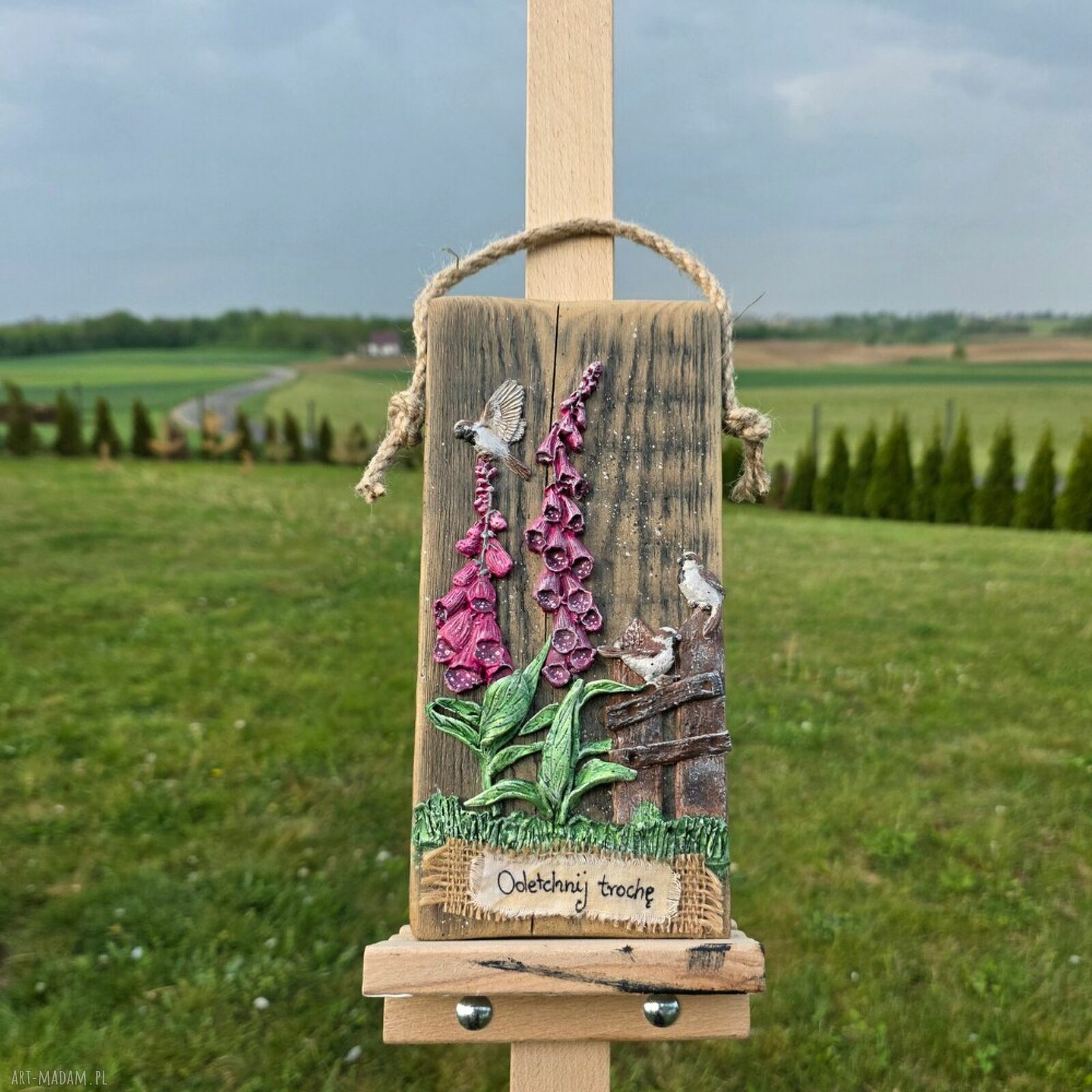 Deseczka dekoracyjna rustykalna 'Odetchnij trochę' - handmade