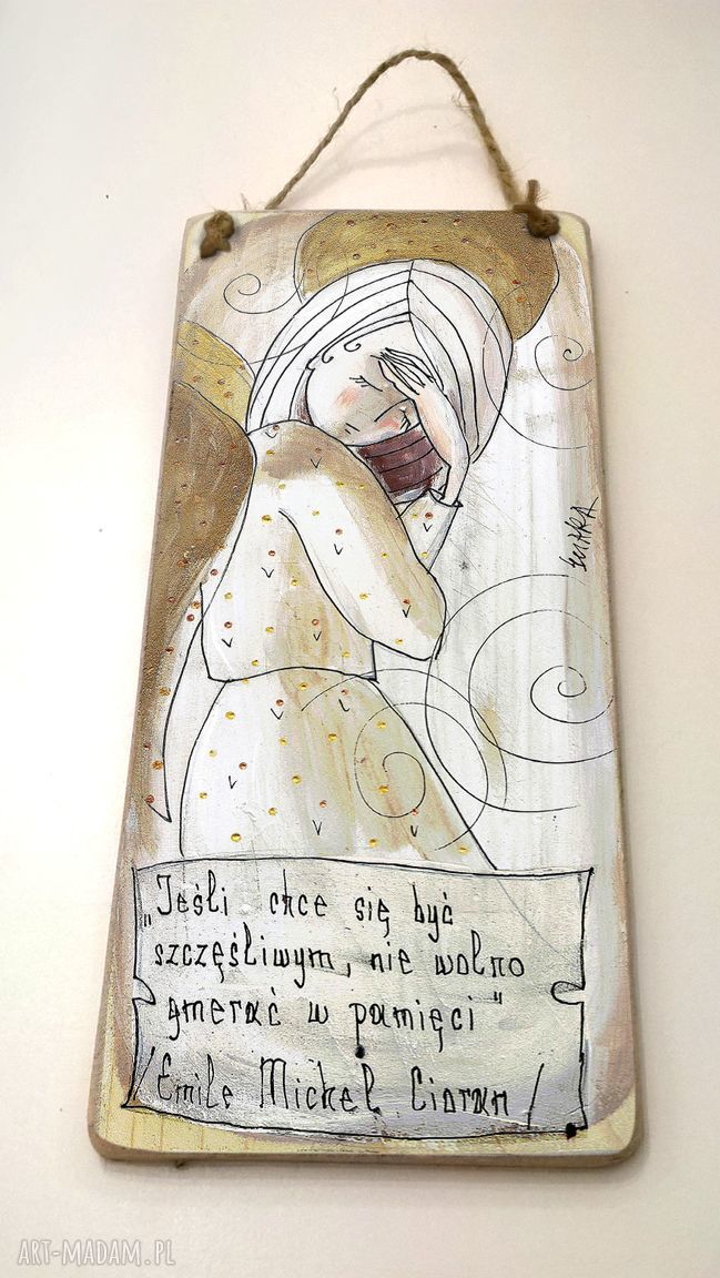 Deseczka z sentencją „Jeśli chce się być szczęśliwym...” i aniołkiem (nr 49)