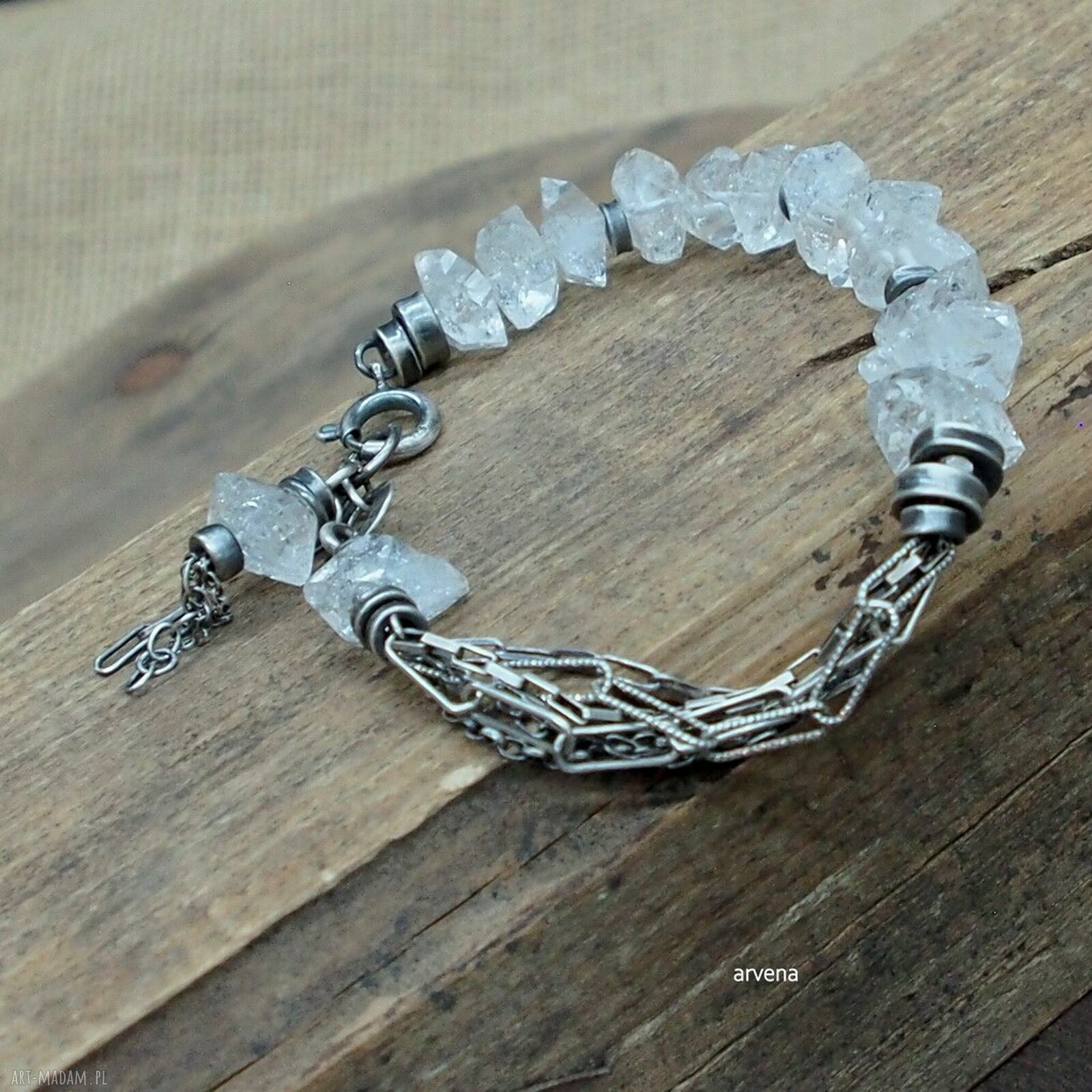 Diament Herkimer - bransoletka 07 - srebro oksydowane 925