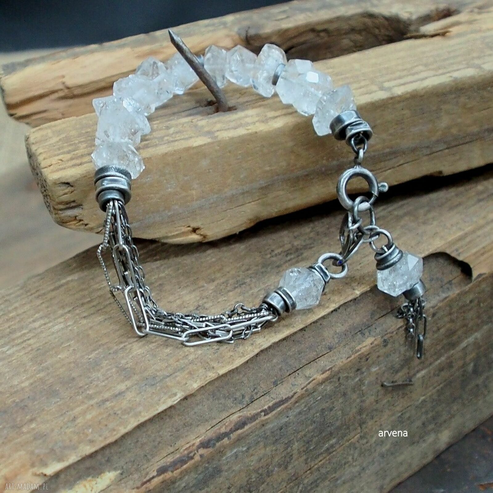 Diament Herkimer - bransoletka 07 - srebro oksydowane 925