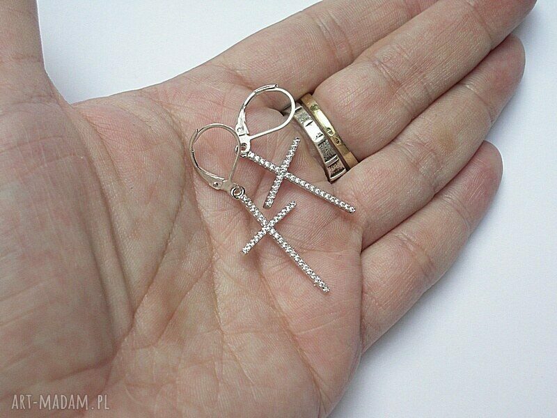 Diamond Cross srebrne kolczyki krzyż z cyrkoniami