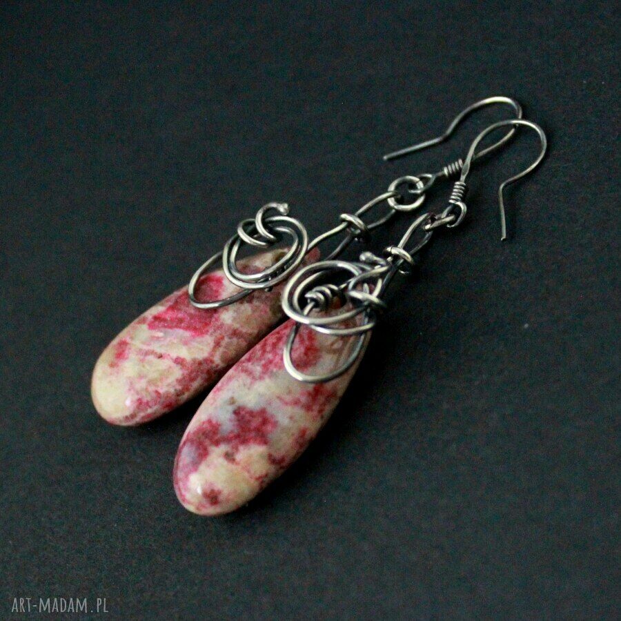 Dija - długie i delikatne kolczyki z kamieniem chryzantemowym wire wrapping