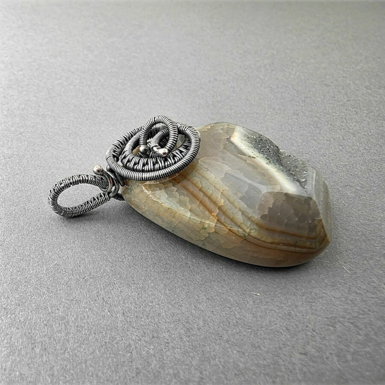 Dina - duży wisior z agatem z druzą (wire wrapping)