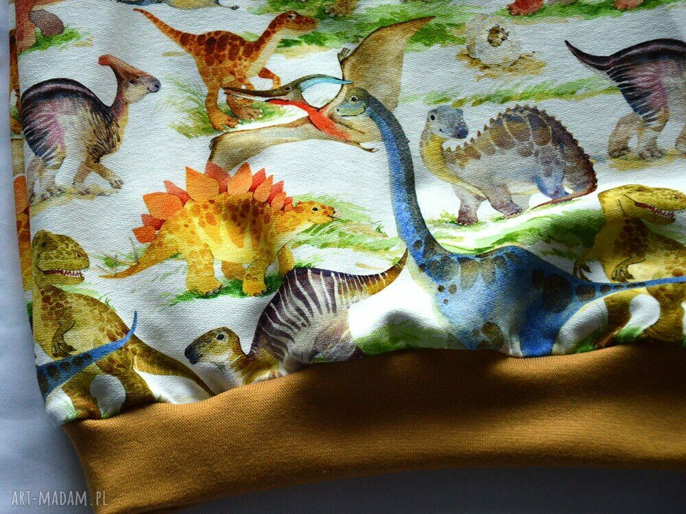 DINOZAURY KREMOWA CAŁOROCZNA BLUZA DZIECIĘCA, Bawełniana bluza z dresówki, ROZMIARY 68 -128