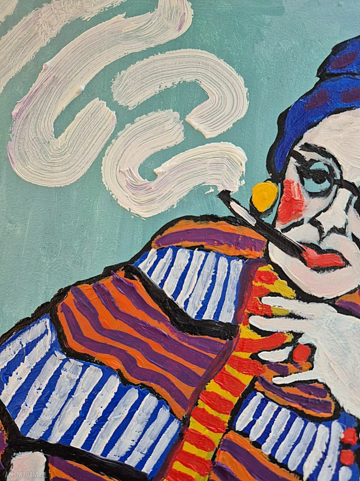 Obraz do salonu Babcia Pasiaste myśli, ręcznie malowany olejny portret 21/29 cm