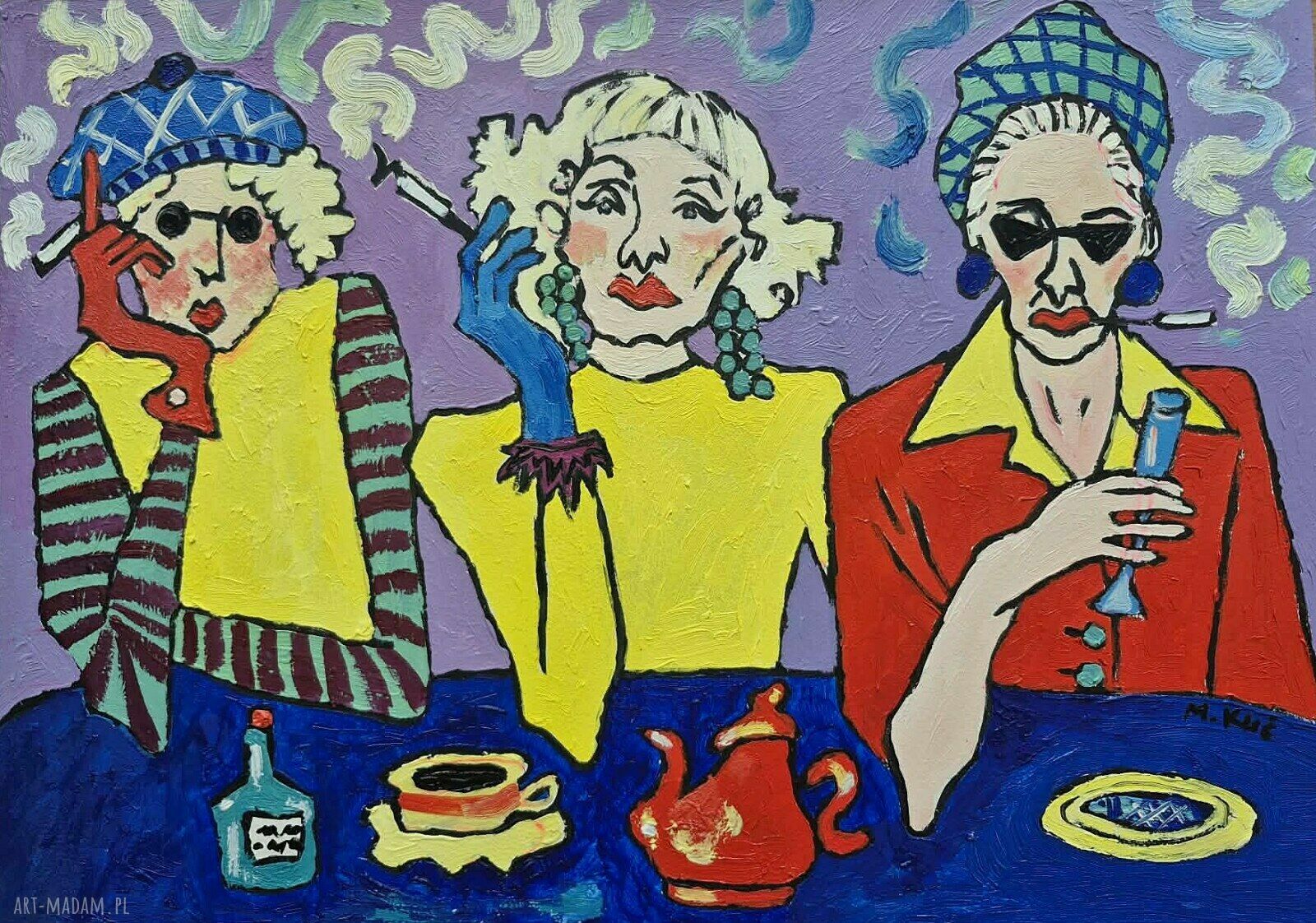 Obraz olejny „Osobliwe Towarzystwo” - karykatura kobiet, 30 x 42 cm (edycja limitowana)