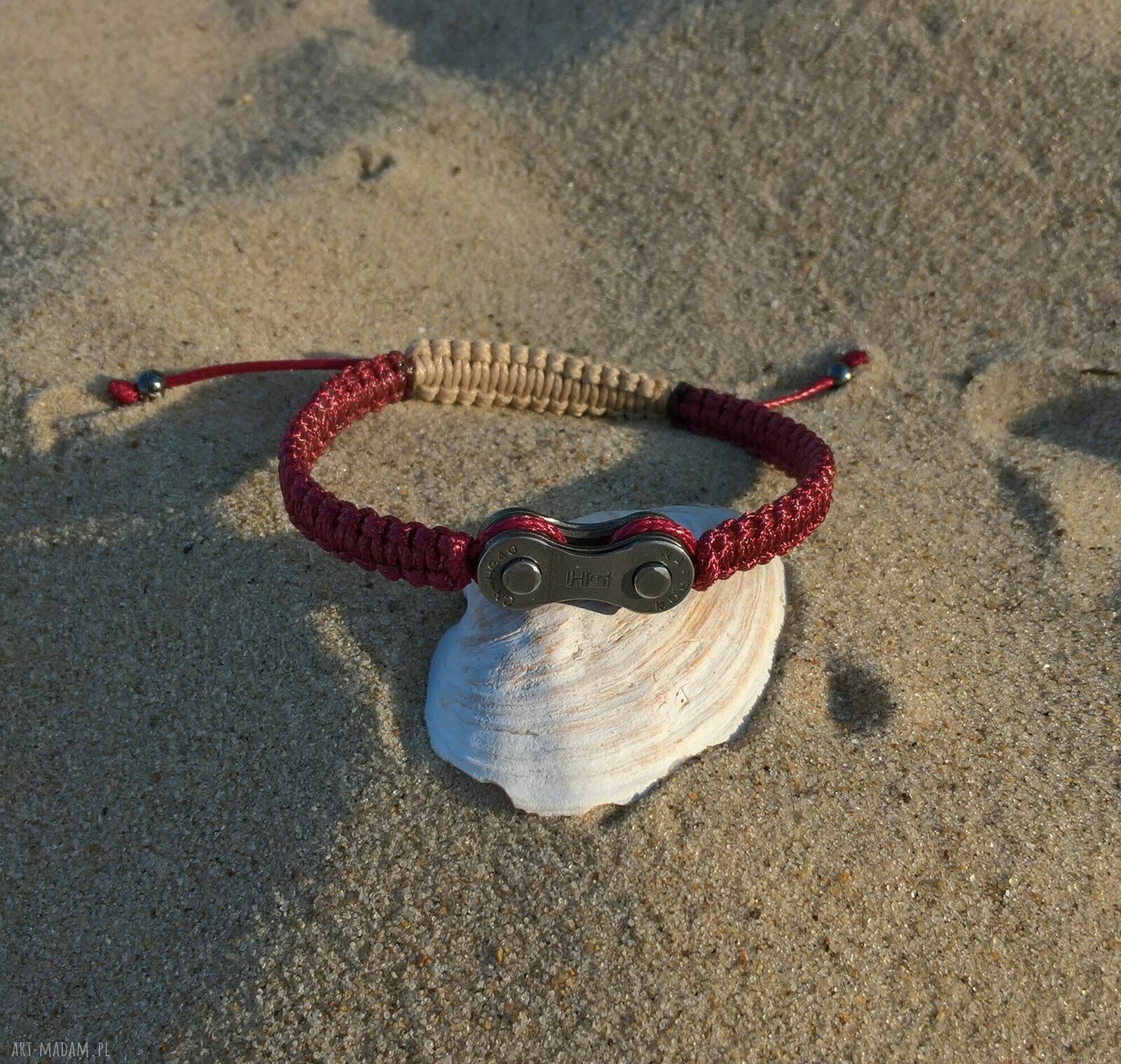 Bransoletka dla rowerzysty bordowo-beżowa - prezent dla taty (handmade)