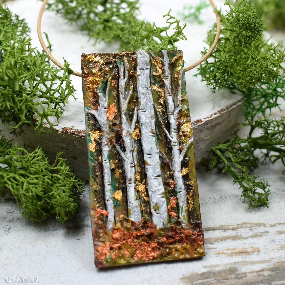 naszyjniki: Duży, unikatowy naszyjnik z brzozami Handmade