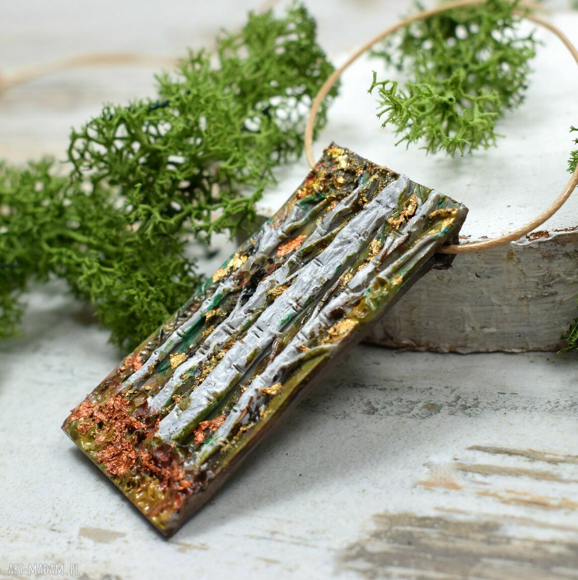 naszyjniki: Duży, unikatowy naszyjnik z brzozami Handmade