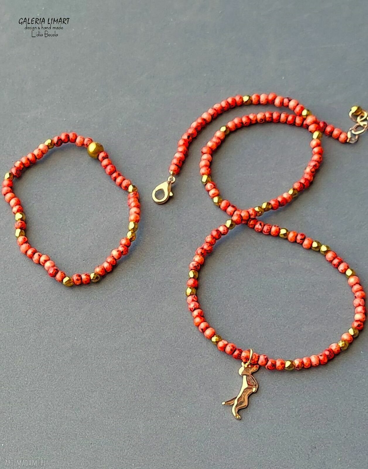 Komplet dla miłośniczki jamników: wisiorek i bransoletka handmade