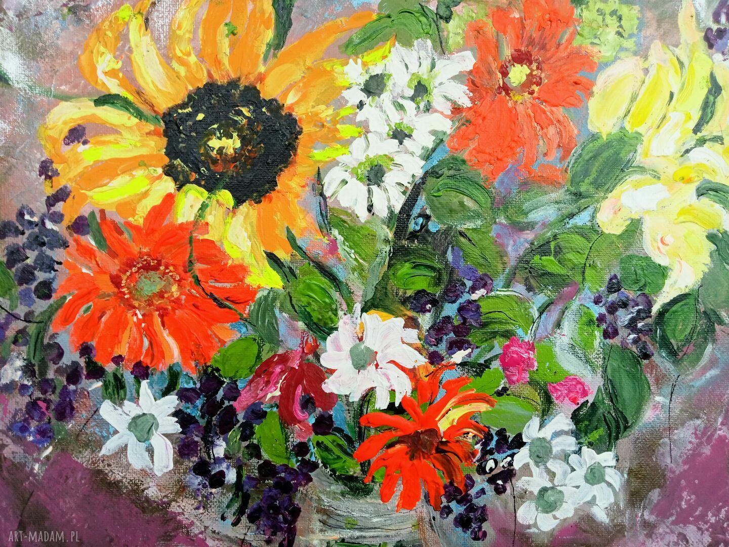 Kwiaty dla Mamy - ręcznie malowany obraz na płótnie 40x40
