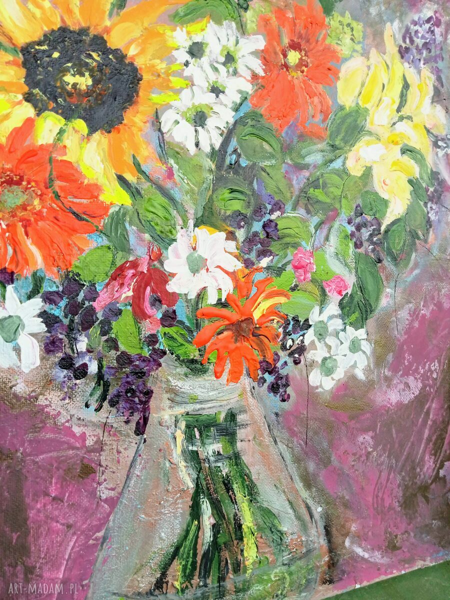 Kwiaty dla Mamy - ręcznie malowany obraz na płótnie 40x40