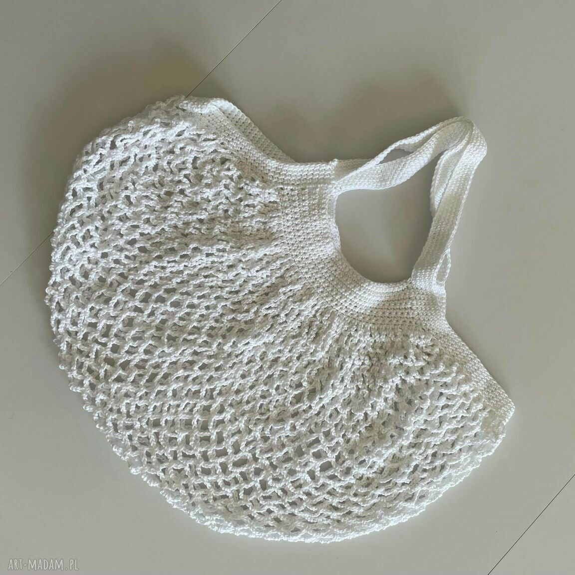 Biała Paryżanka - klasyczna siatka na zakupy Wooliscool handmade w art-Madam.pl