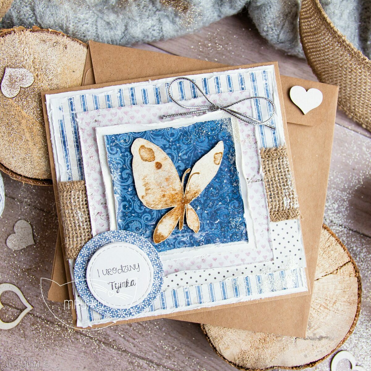 kartki: Kartka z motylem, w kopercie. Personalizacja treści. hand made