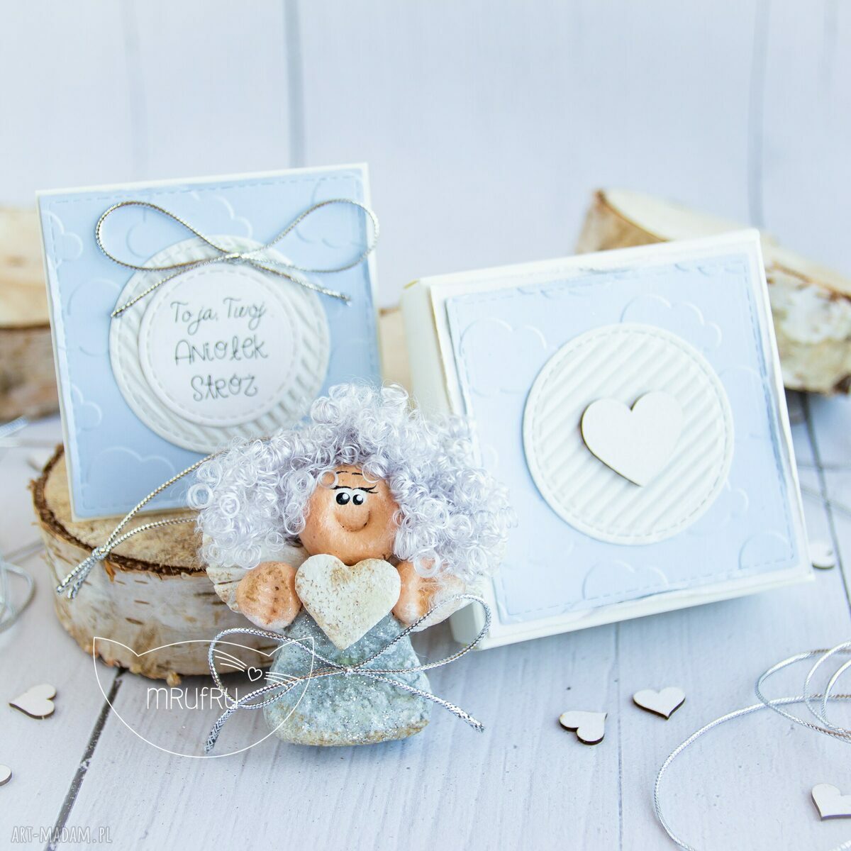 scrapbooking kartki: Twój Aniołek Stróż. Zestaw błękitny. HandMade