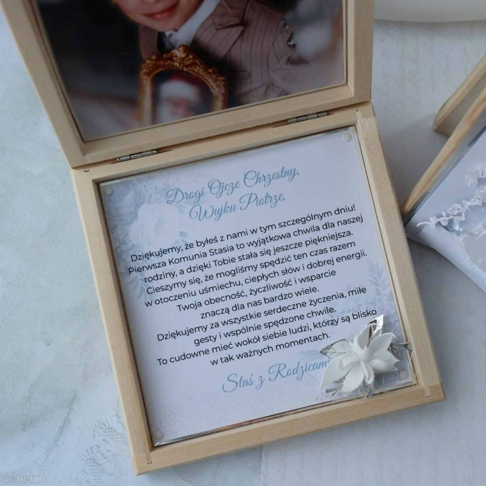 Podziękowanie dla Rodziców Chrzestnych z okazji Pierwszej Komunii - personalizowana pamiątka