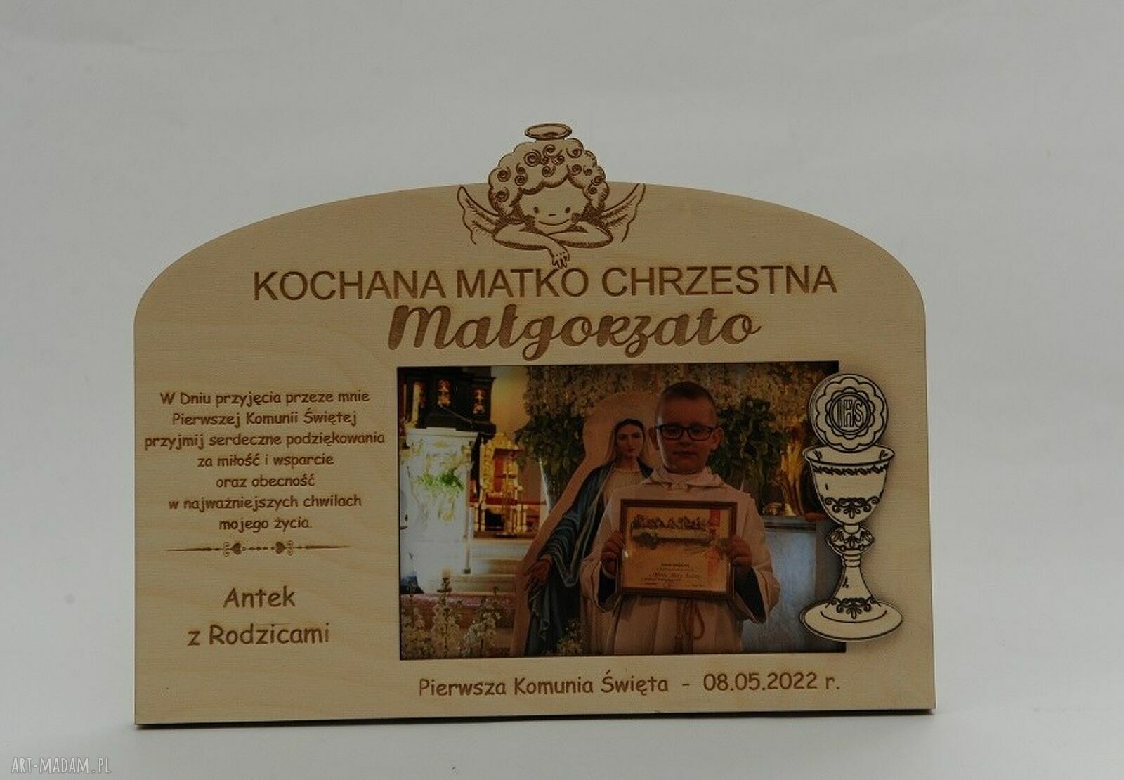 Podziękowanie dla rodziców chrzestnych na Pierwszą Komunię Świętą - ramka 9x13