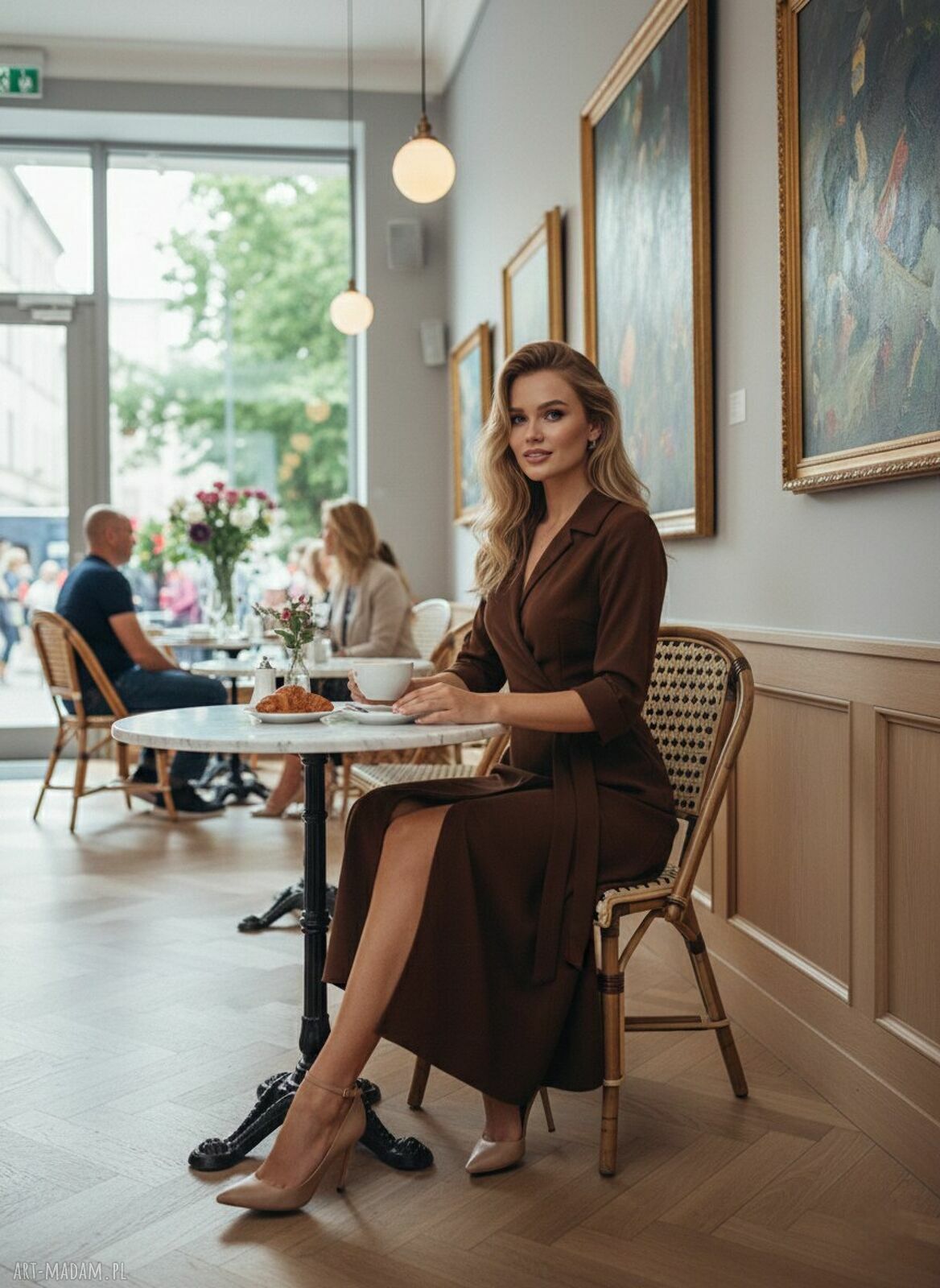 Długa sukienka kopertowa - SUK172 brąz (LANTI Urban Fashion)