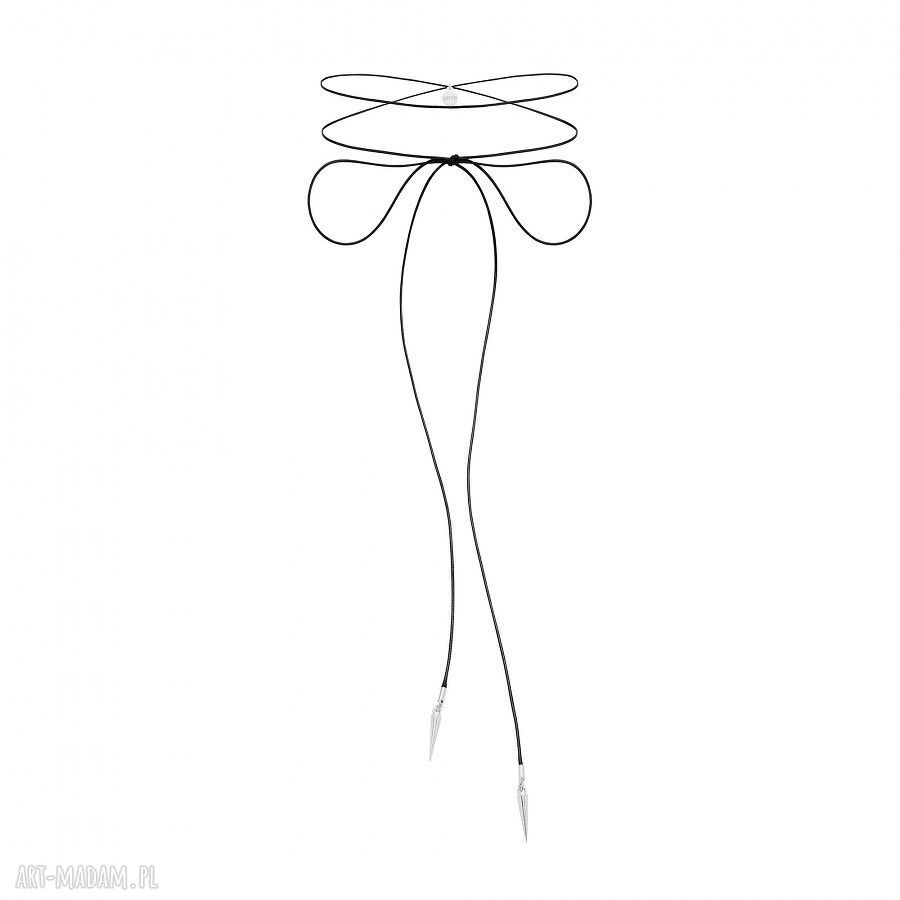 Długi czarny choker ze srebrnymi kłami