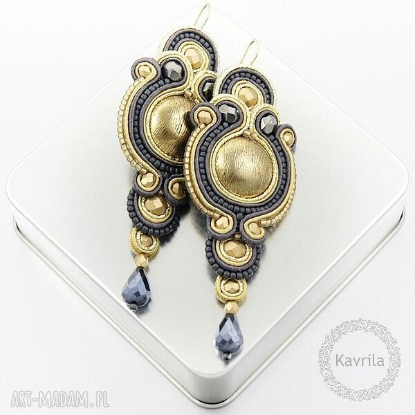 Kolczyki soutache glamour gold długi wieczorowe wykonane techniką