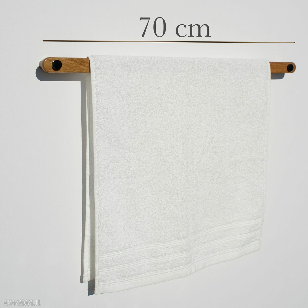 Długi wieszak dębowy do łazienki 70 cm - minimalistyczny z haczykami
