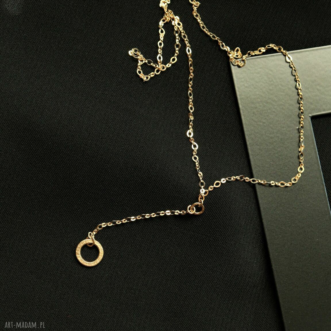 Długi naszyjnik złocony 10 mm w literę V z kółeczkiem - srebro 925 i 24K