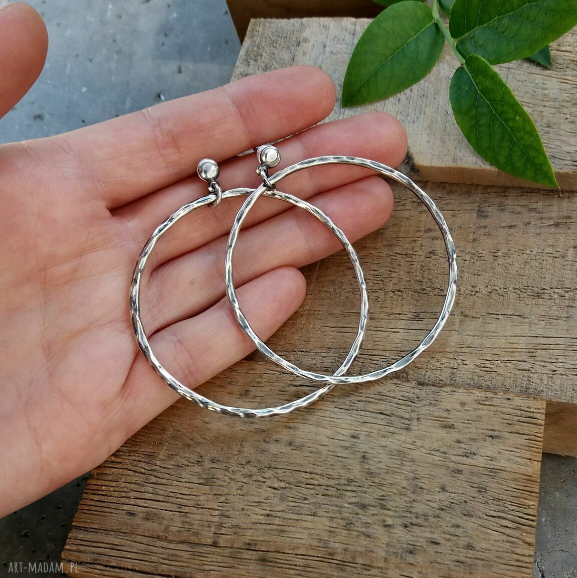 kolczyki: 5,5 CM KOLCZYKI SREBRNE KOŁA NOWOCZESNE, LEKKIE. handmade