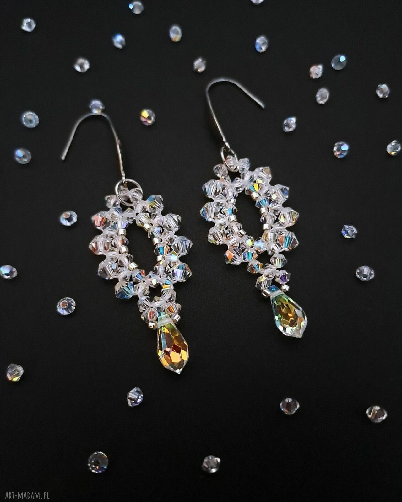 Długie kolczyki ślubne Preciosa Crystal AB i koraliki Miyuki - handmade
