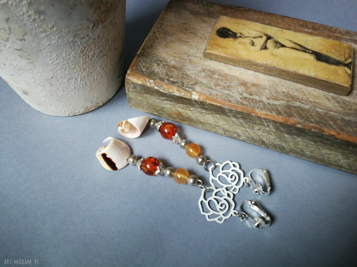 Klipsy długie kolorowe Boho Folk Box r1 - ręcznie wykonane