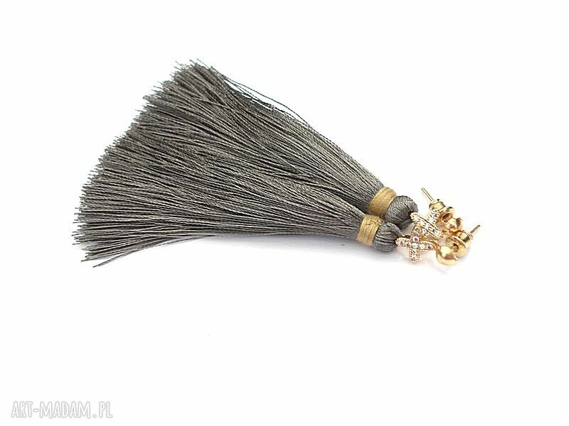 Boho Grey kolczyki z satynowych chwostów i cyrkonii 7,5 cm