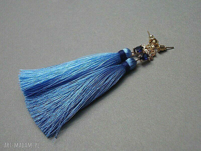 Boho Light Jeans vol. 4 długie chwosty z cyrkoniami i złotymi łącznikami (8,5 cm)