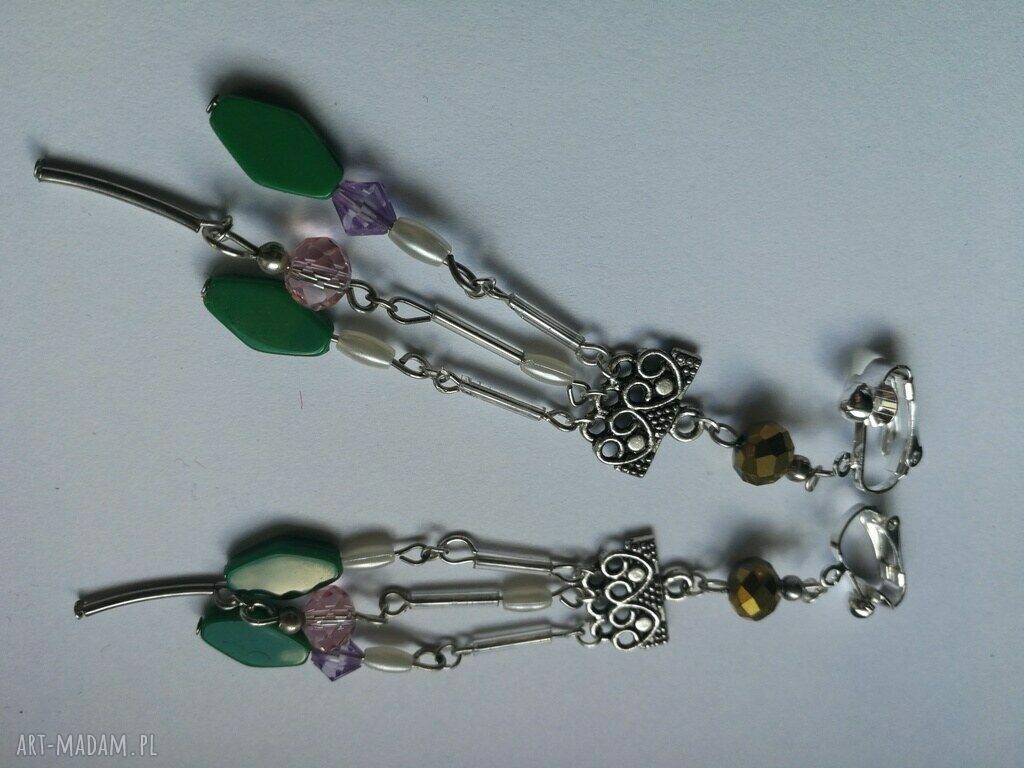 Klipsy długie wiszące etno-boho - autorski handmade Ruda Klara