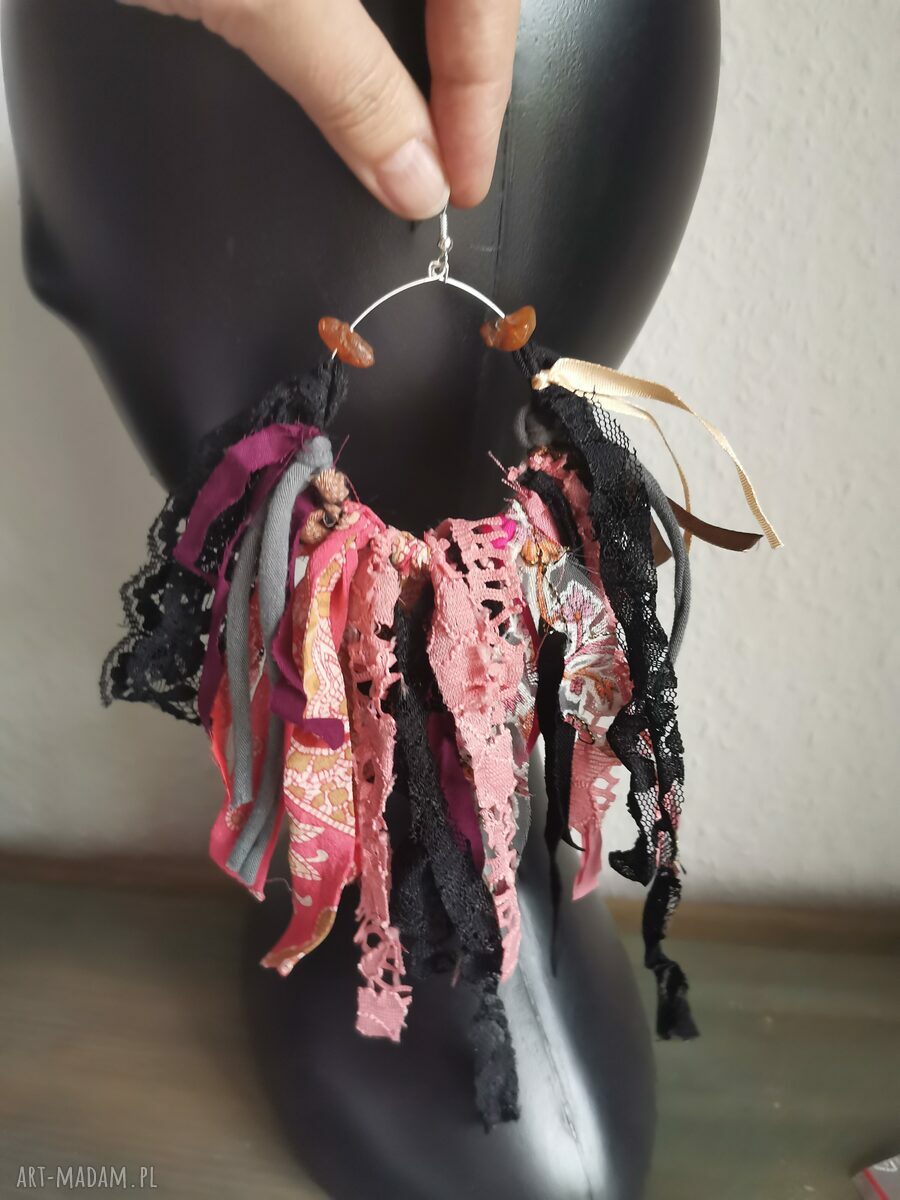 Kolczyki długie boho - bardzo bujne frędzle kolorowe (Ruda Klara)