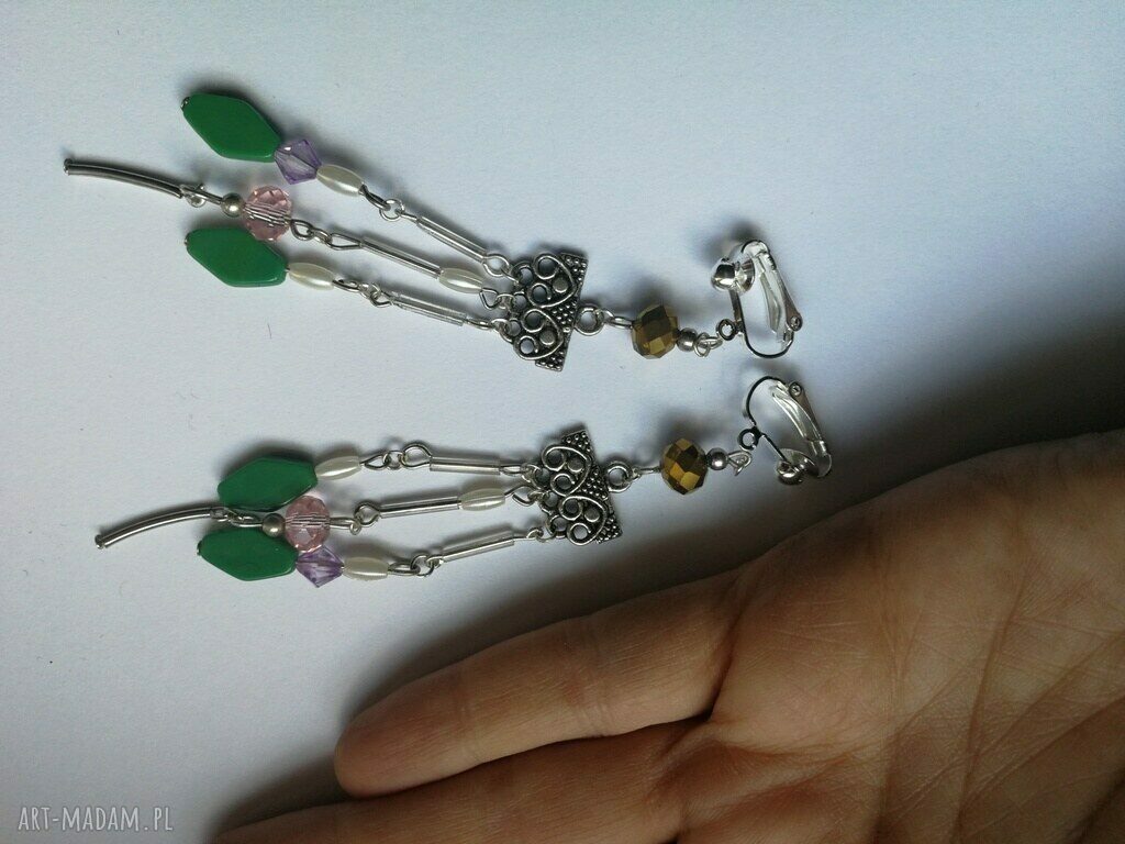 Klipsy długie wiszące etno-boho - autorski handmade Ruda Klara