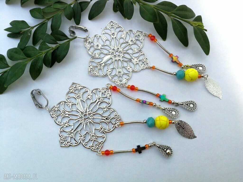 Długie, ażurowe klipsy etno boho - lekkie i wiosenne (handmade)