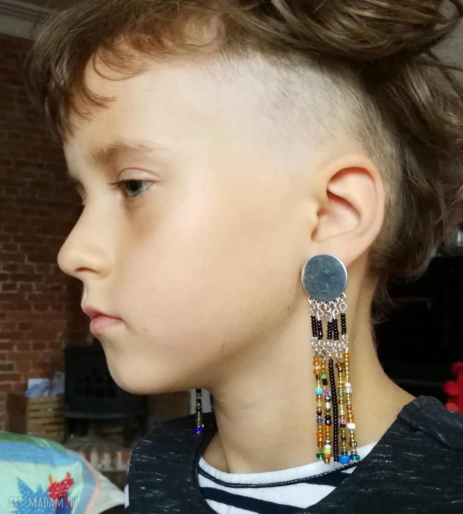Klipsy długie wiszące boho - etno ludowe, folk kolorowe
