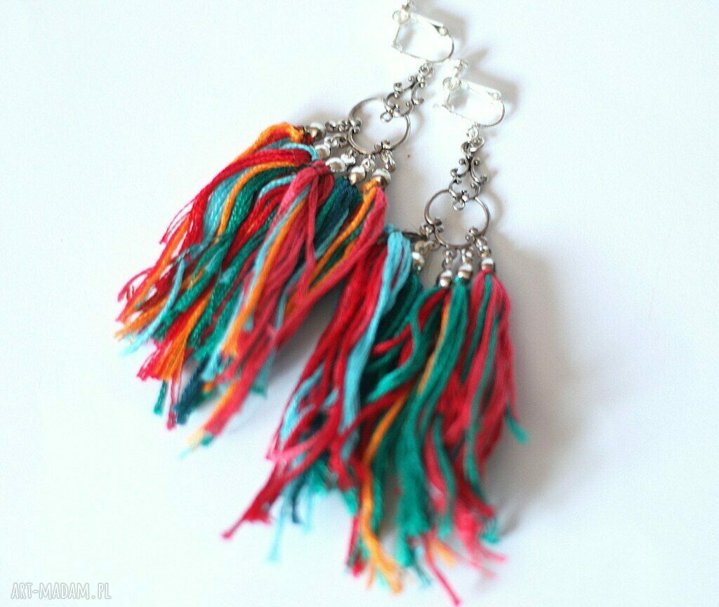 Klipsy długie wiszące etniczne handmade - boho chwosty Ruda Klara