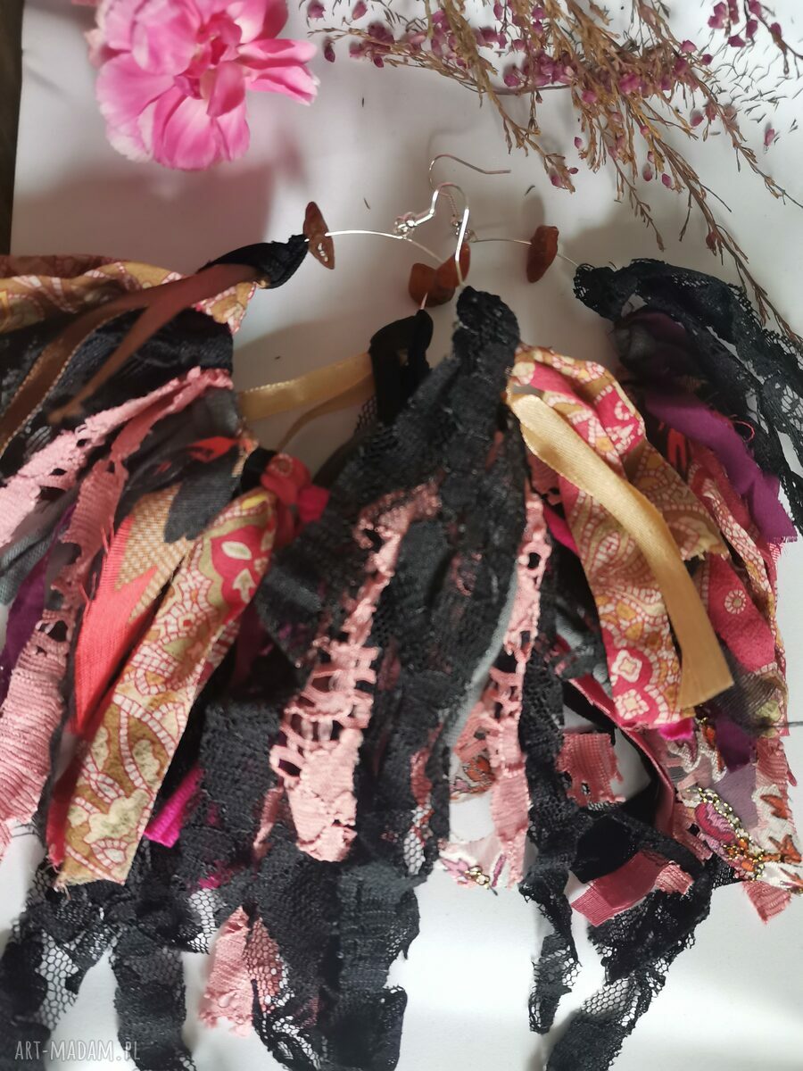 Kolczyki długie boho - bardzo bujne frędzle kolorowe (Ruda Klara)
