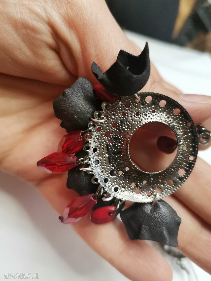 Kolczyki długie ażurowe kwiaty etno boho folk
