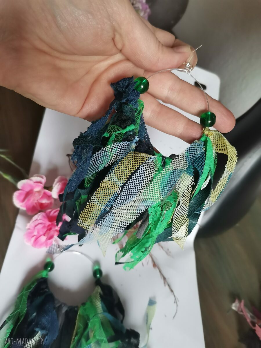 Kolczyki boho Frida - długie pióra w zieleni i turkusie