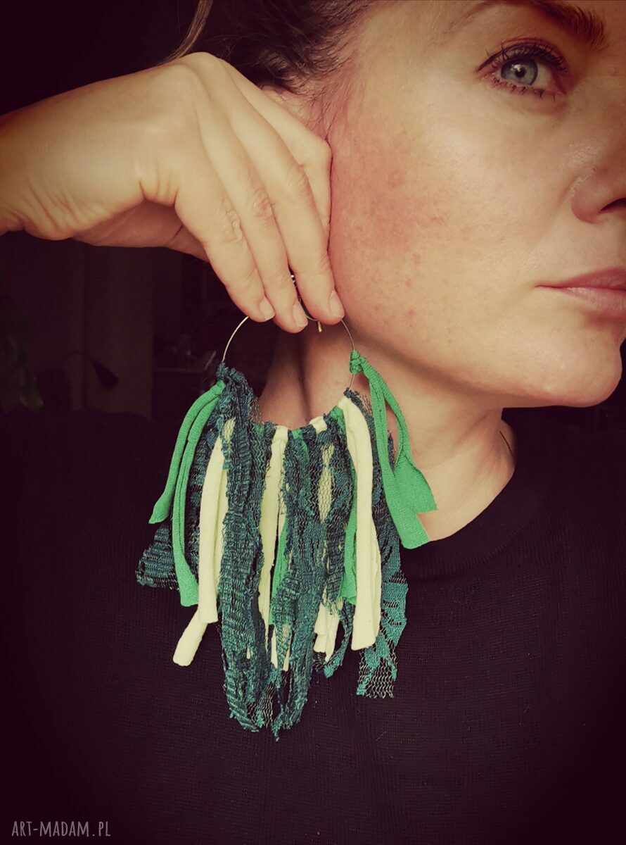 Długie duże klipsy boho Frida z różnych tkanin - kolorowe handmade