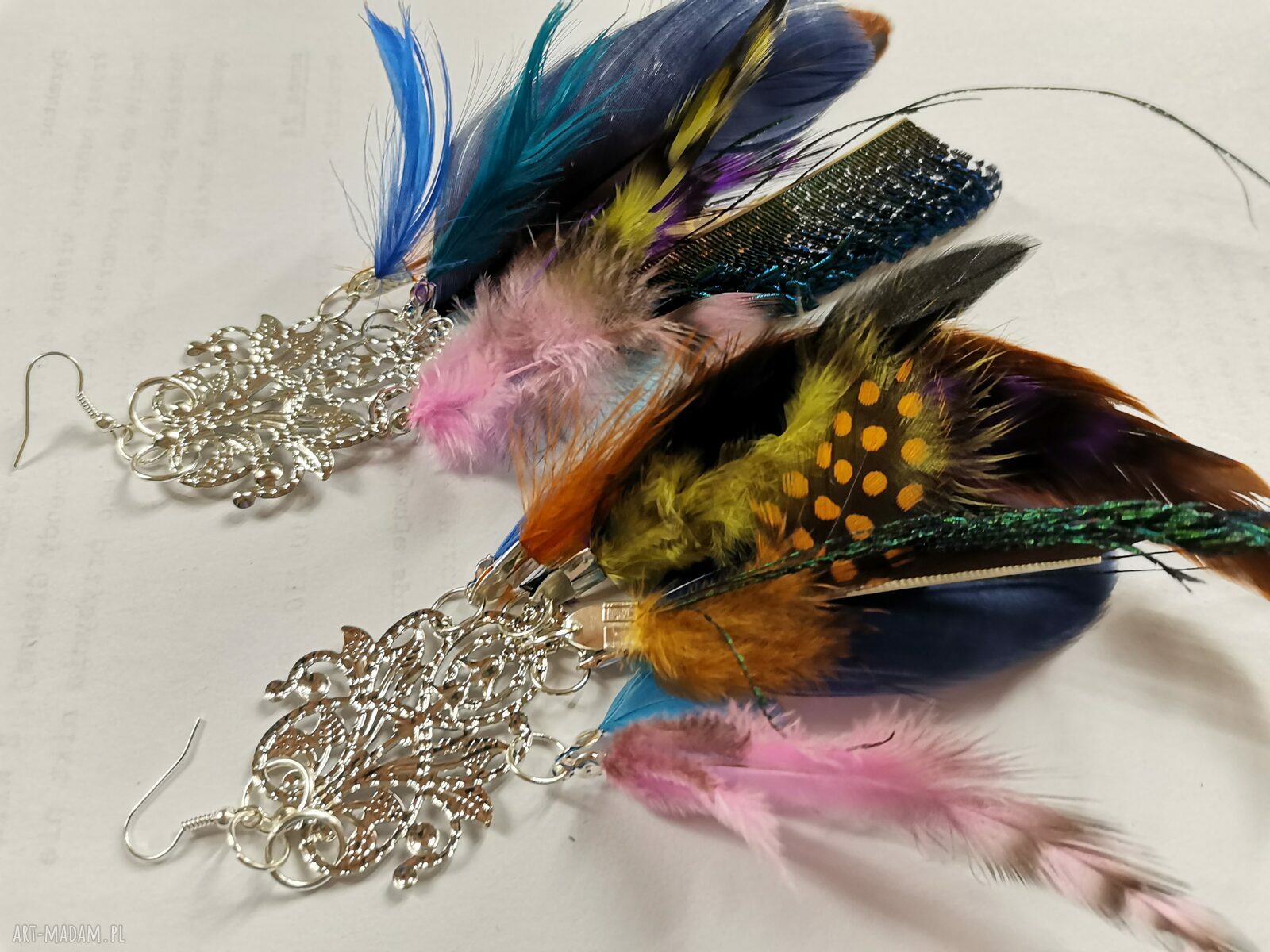 Kolczyki długie pióra etno boho - lekkie i bujne