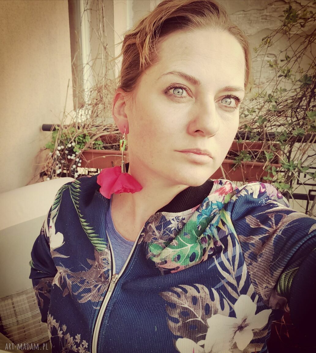 Kolczyki długie maki - ręcznie robione folk boho (Frida)