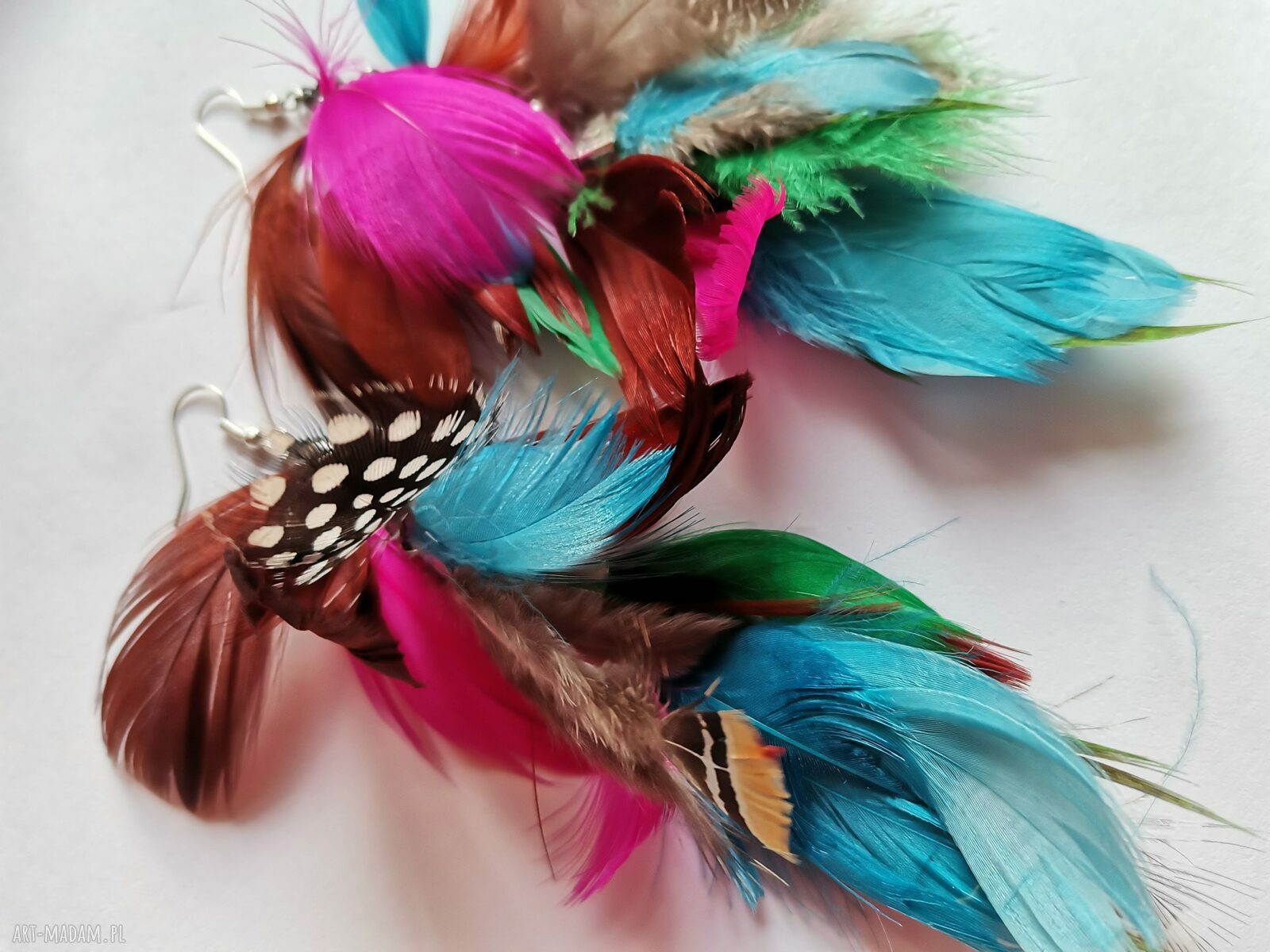 Kolczyki długie pióra - bardzo lekkie boho etno Frida