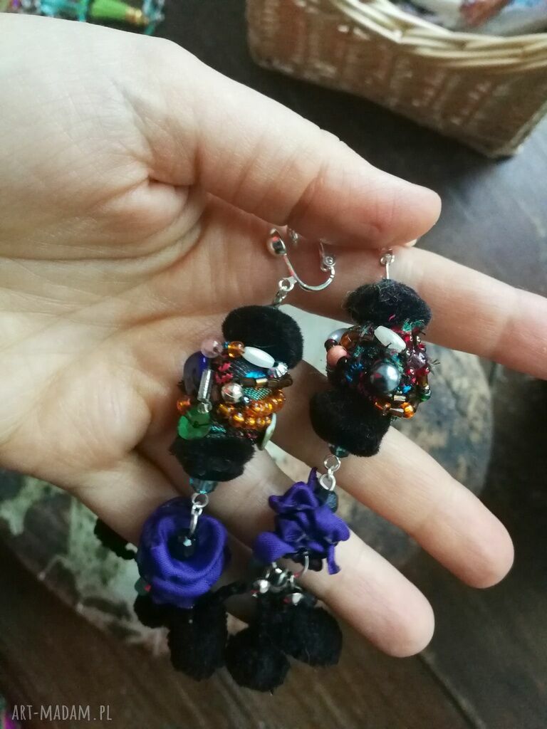 Klipsy długie boho w turkusie - wiszące, ręcznie robione (13 cm)