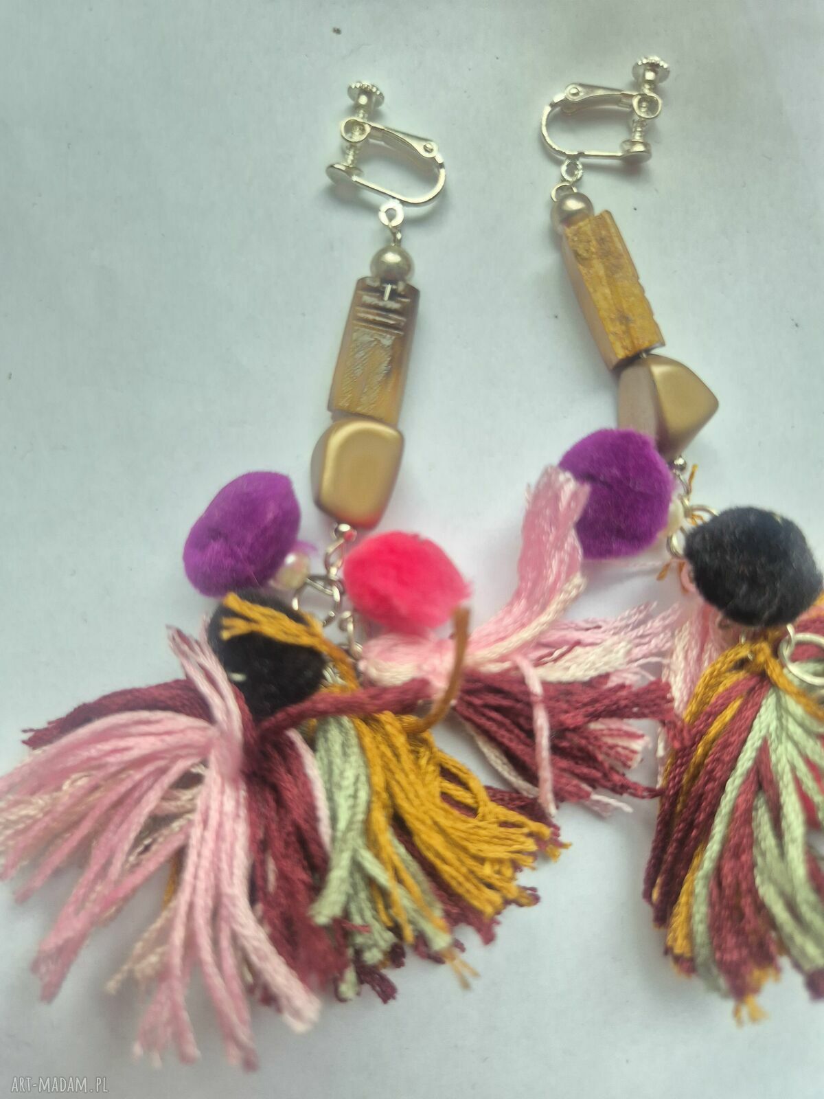Długie kolorowe klipsy z chwostami - biżuteria boho handmade