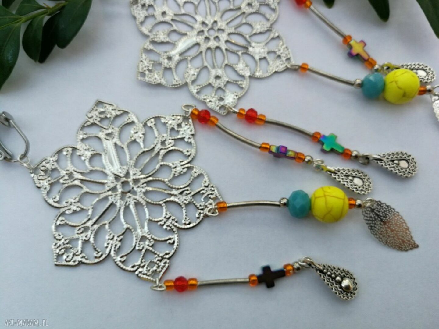 Długie, ażurowe klipsy etno boho - lekkie i wiosenne (handmade)