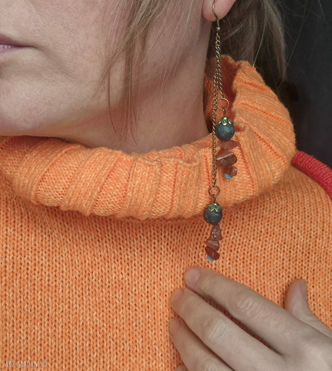 Długie turkusowe kolczyki boho Box X1 - Ruda Klara